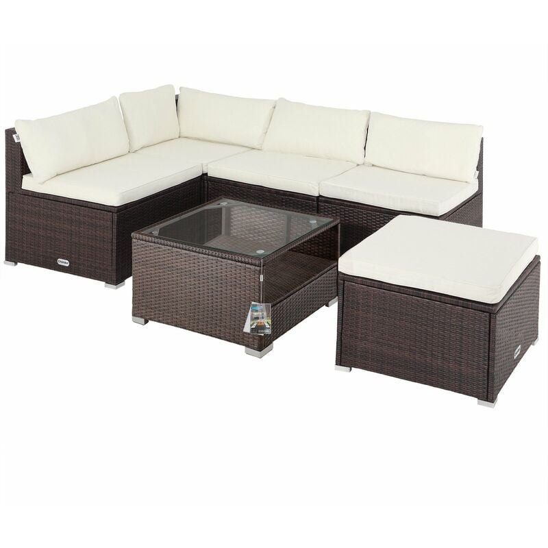 foto del prodotto salotto da giardino xl polyrattan divano esterno mobili outdoor lounge salottino angolare ripiano extra marrone crema casaria