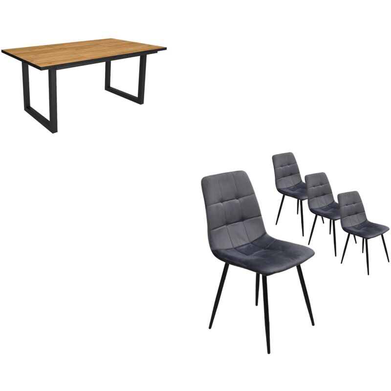 foto del prodotto set mobili, tavolo da pranzo, 170, rovere e nero, stile industriale, tavolo, pack di 4 sedie da pranzo, sedia imbottita skraut home