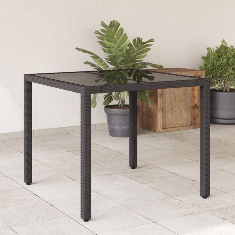 foto del prodotto tavolo da giardino piano in vetro nero 90x90x75 cm polyrattan vidaxl