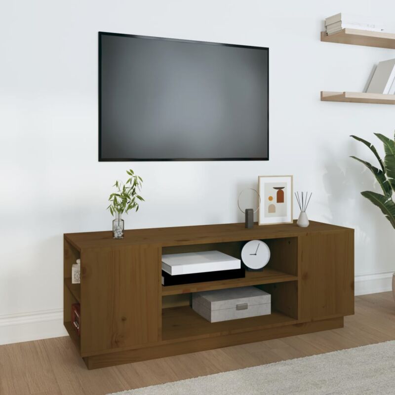 foto del prodotto vidaxl mobile porta tv ambra 110x35x40,5 cm in legno massello di pino