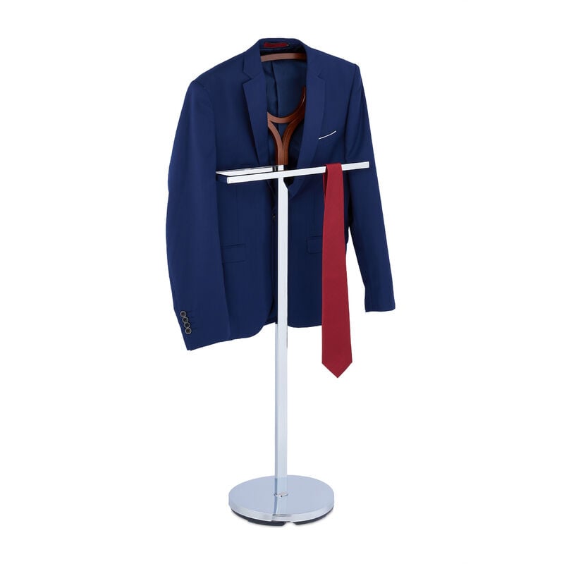 immagine 0 del prodotto servomuto da camera, appendiabiti da terra per giacca e pantalone 120x45x28 cm, mdf e acciaio, argento marrone relaxdays