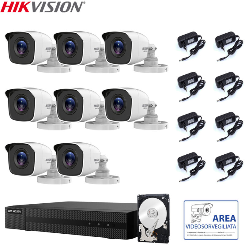 foto del prodotto kit videosorveglianza hikvision dvr 8 canali 8 telecamere 2 mpx hd 2tb