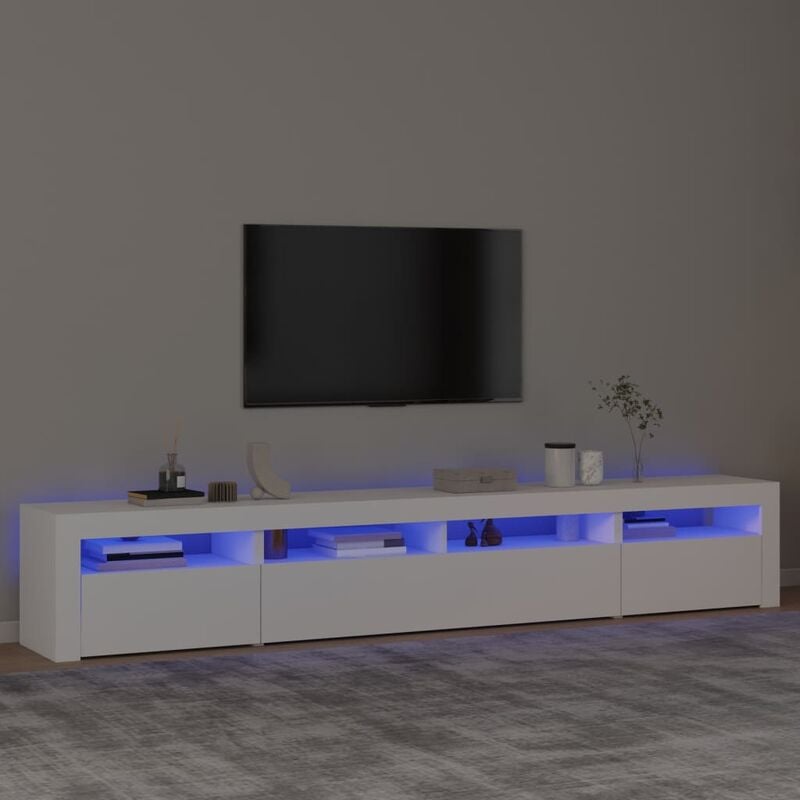 foto del prodotto mobile tv moderno porta tv con luci led bianco 240x35x40 cm bv675822 bonnevie