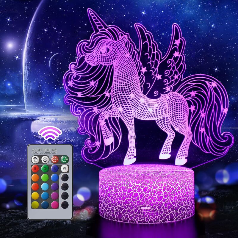 foto del prodotto rapanda luce notturna unicorno per bambini, giocattoli unicorno, regali unicorno per ragazze, lampada con luci unicorno che cambiano 16 colori con