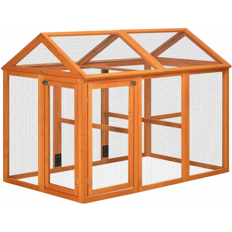 foto del prodotto pollaio gabbia per galline 140x88,5x106 cm in legno con rete metallica arancione