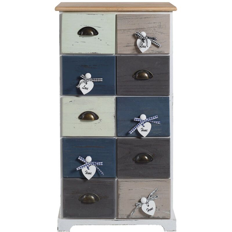 foto del prodotto rebecca mobili cassettiera shabby vintage beige blu marrone 10 cassetti 88x48x30