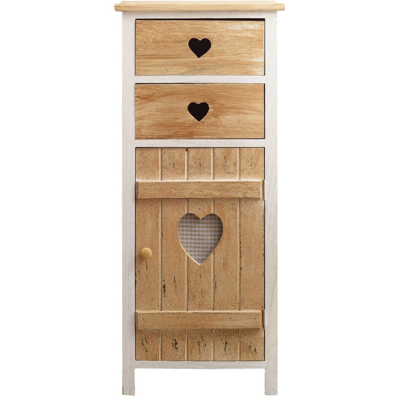foto del prodotto rebecca mobili comodino 2 cassetti legno naturale cuori shabby 84x37x30