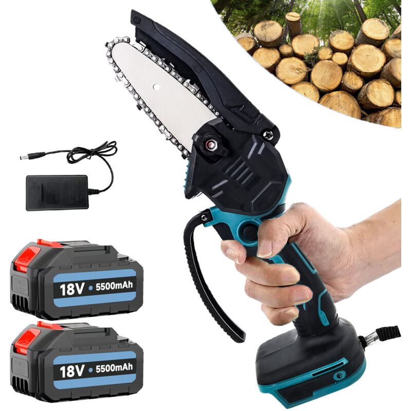 foto del prodotto mini motosega elettrica a batteria da 4 pollici, sega per la lavorazione del legno, sega con una sola mano, taglierina per legno nudo 2 batterie da