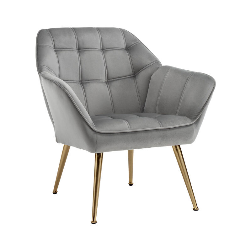 foto del prodotto poltrona imbottita in velluto poltroncina moderna gambe in legno sedia da salotto per camera da letto soggiorno, grigio