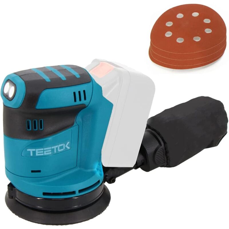 foto del prodotto teetok levigatrice orbitale a batteria, levigatrice 18v 125mm, senza spazzole,con carta abrasiva 4pcs batteria e caricabatterie non