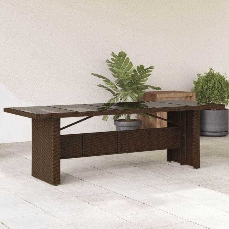 foto del prodotto vidaxl tavolo giardino piano in vetro marrone 240x90x75 cm polyrattan