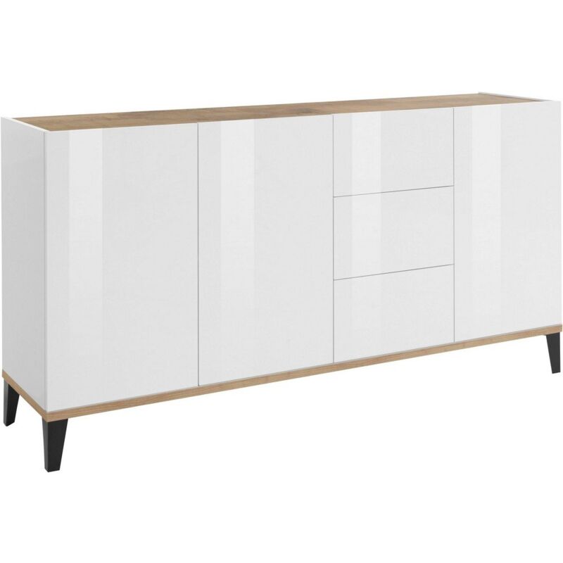 foto del prodotto madia 3 ante 3 cassetti per soggiorno moderna 160x40x82cm artemis colore bianco laccato acero pereira
