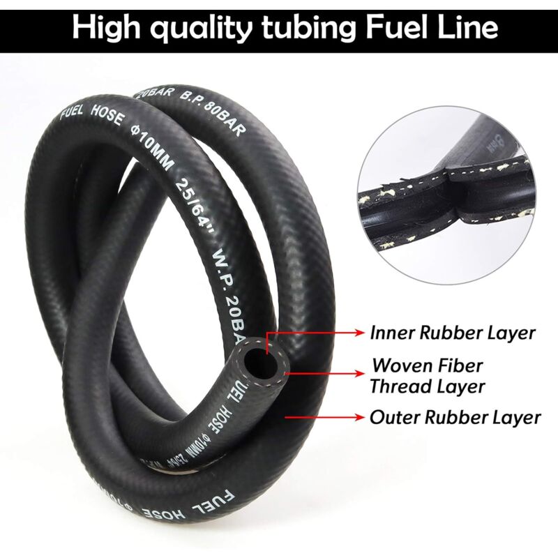 foto del prodotto rapanda kit tubo gas benzina 10 mm kit tubo carburante 1 metro con 5 fascette fascette per barca gas marino diesel benzina
