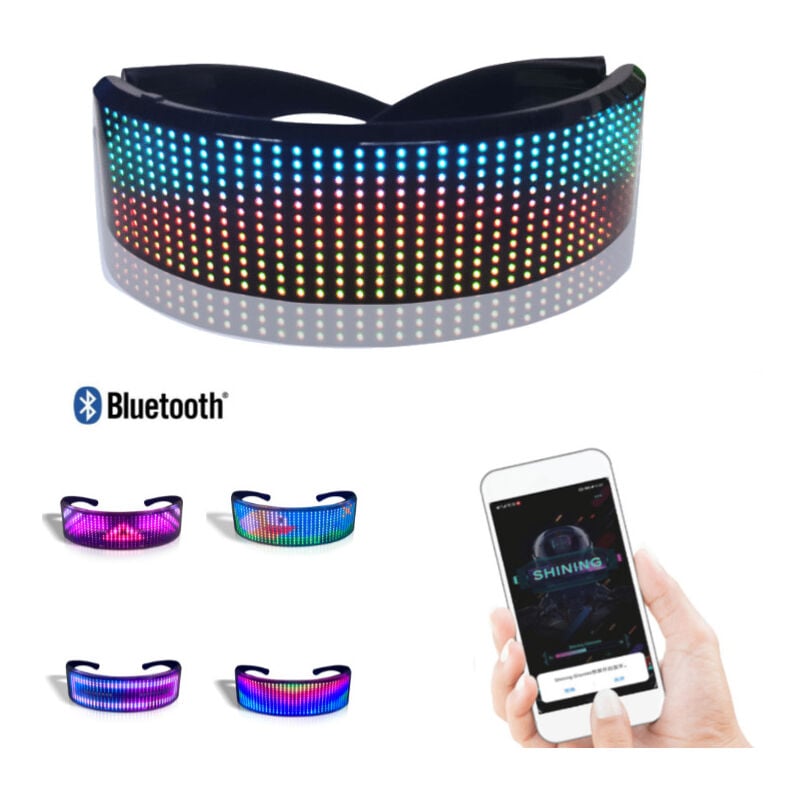 immagine 0 del prodotto rapanda occhiali da festa a led magici compatibili con bluetooth, occhiali brillanti, occhiali fosforescenti, display a led, controllo tramite app