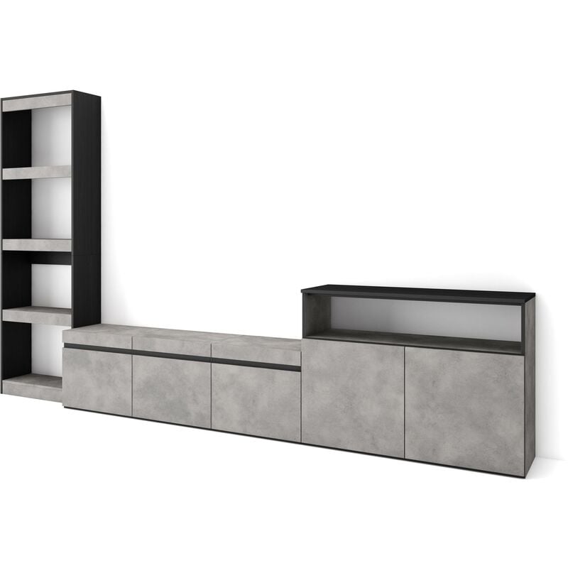 foto del prodotto mobile soggiorno tv, parete attrezzata soggiorno, 310x186x35cm, per tv fino a 65 , set di mobili, stile moderno, grigio cemento skraut home