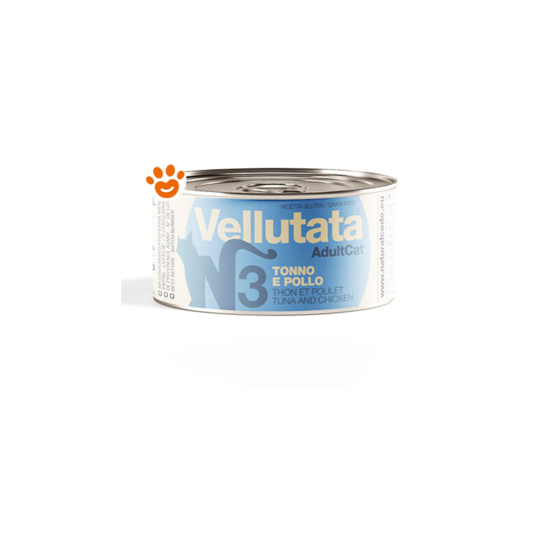 foto del prodotto natural code cat vellutata adult tonno e pollo code v03 cat vellutata adult tonno e pollo code v03 lattina da 85 gr