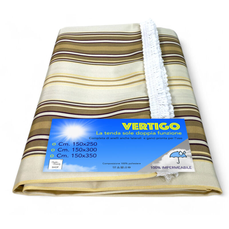 foto del prodotto tenda sole vertigo da esterno giardino balcone righino tortora impermeabile e idrorepellente cm. 150 x 350