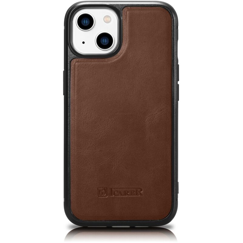 foto del prodotto custodia rivestita in pelle naturale per iphone 14 plus leather oil wax, marrone scuro