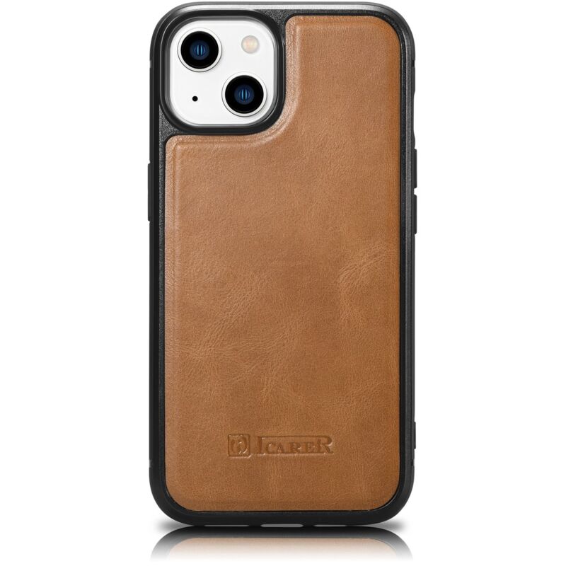 foto del prodotto custodia rivestita in pelle naturale per iphone 14 plus leather oil wax, marrone chiaro