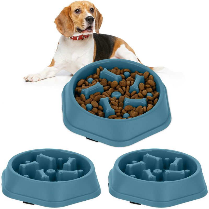 foto del prodotto 3x ciotola anti ingozzamento per cani, 500 ml, lenta assunzione del cibo, adatta alla lavastoviglie, blu
