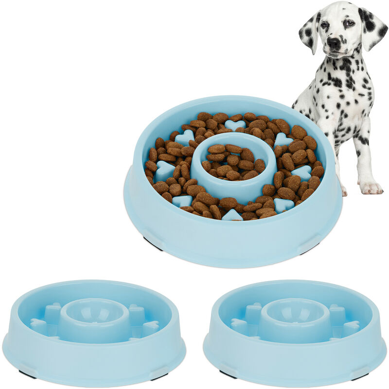 foto del prodotto 3x ciotola anti ingozzamento per cani, 500 ml, lenta assunzione del cibo, adatta alla lavastoviglie, blu
