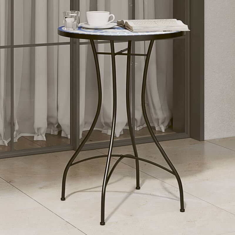 foto del prodotto vidaxl tavolino da bistrot con mosaico blu e bianco 50x70 cm ceramica