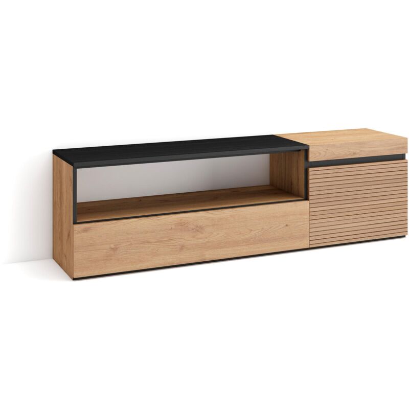 foto del prodotto mobile tv soggiorno, ampio spazio a disposizione, 150x45x35cm, per tv fino a 65 , mobile soggiorno, stile moderno, rovere skraut home