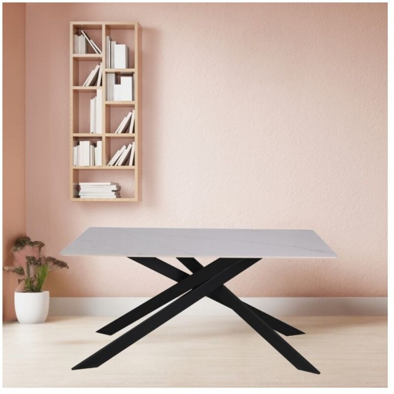 foto del prodotto veriaffari.it tavolo rettangolare star piano ceramica effetto marmo bianco lucido