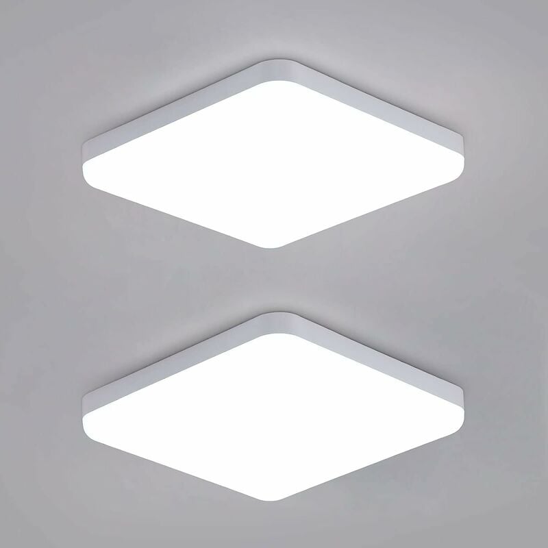 foto del prodotto 2 pezzi plafoniera led bianco freddo 6000k quadrato 25x25cm plafoniera da bagno impermeabile ip54 per bagno camera da letto soggiorno cucina goeco