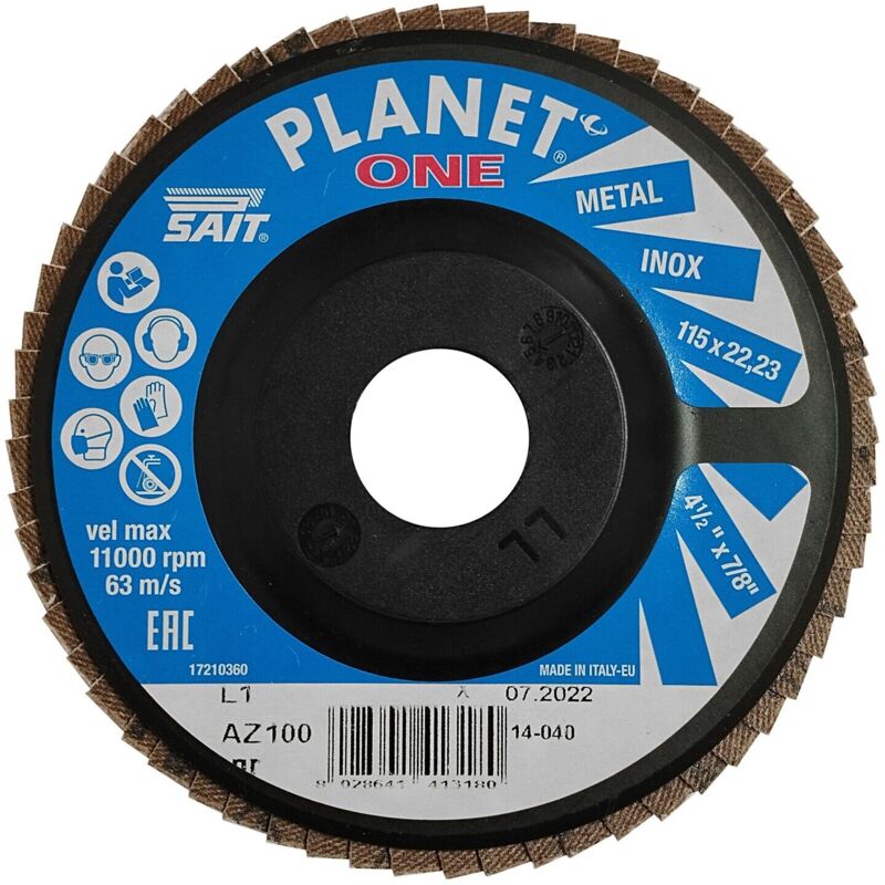 foto del prodotto planet one az disco abrasivo lamellare piano 115x22,23 grana 100 sait