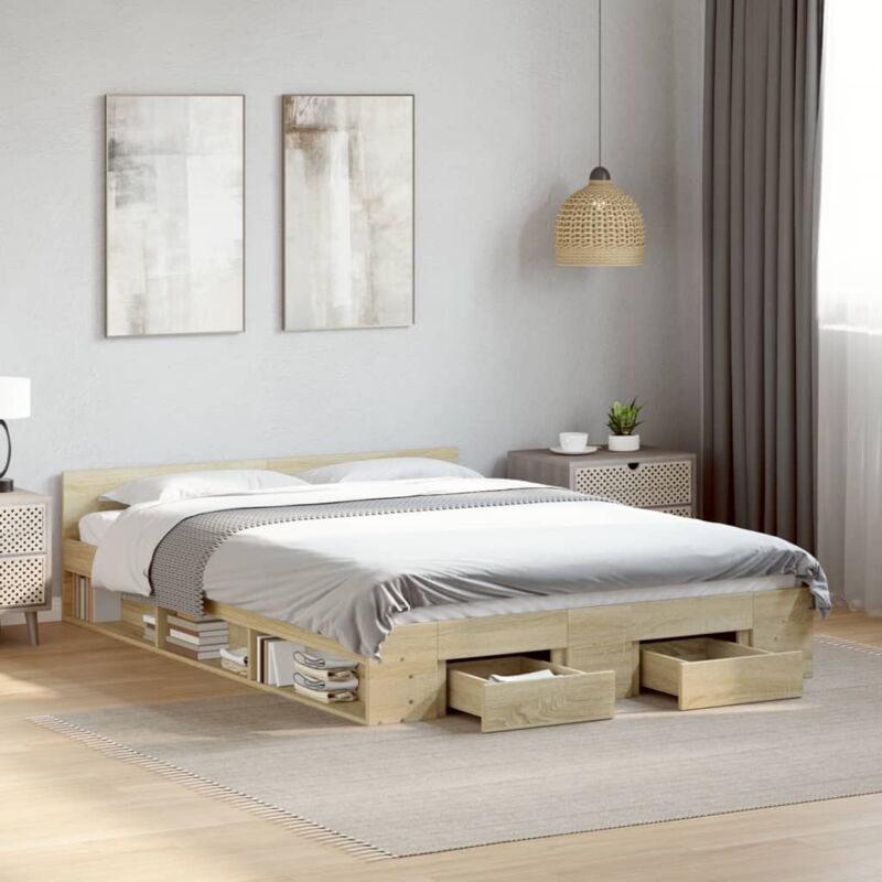foto del prodotto vidaxl giroletto cassetti rovere sonoma 160x200 cm legno multistrato
