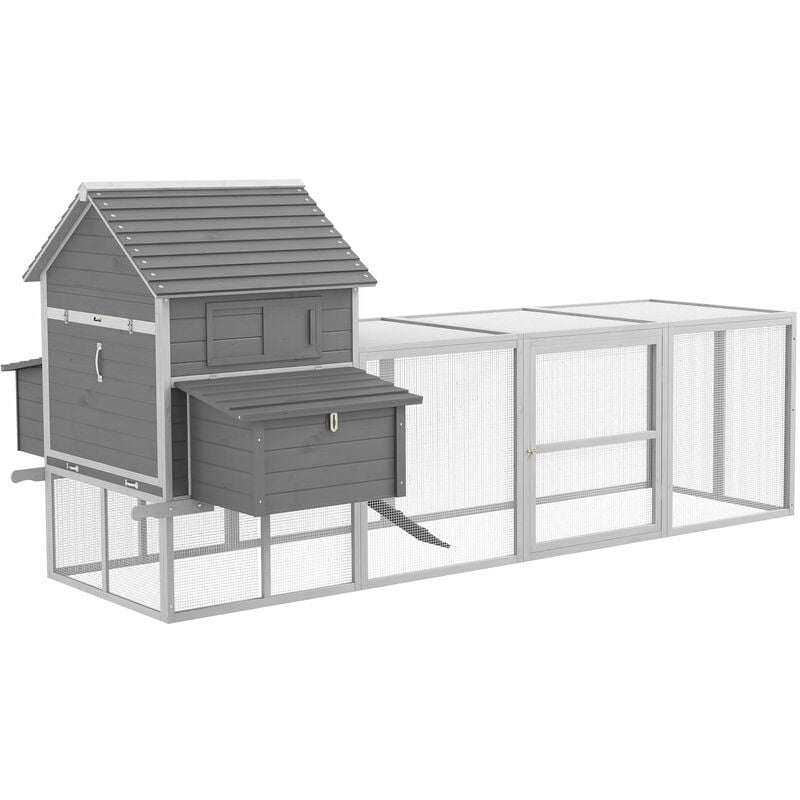 foto del prodotto pollaio da giardino con casetta per galline rampa e area aperta 310,5x149,5x149 cm grigio