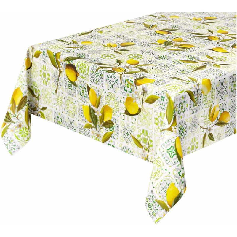 foto del prodotto tovaglia antimacchia cucina moderna tela cerata felpata proteggi copri tavolo maiolica limoni 140x50 cm