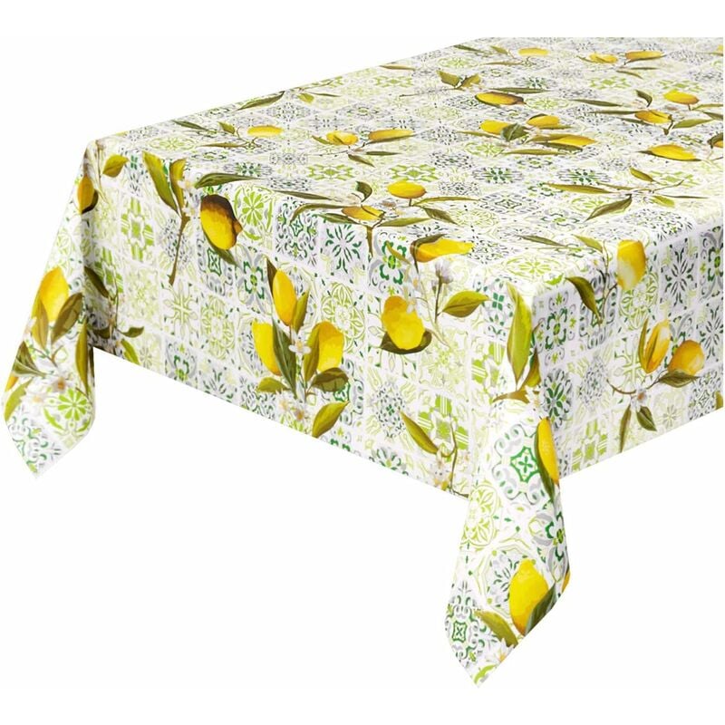 foto del prodotto tovaglia antimacchia cucina moderna tela cerata felpata proteggi copri tavolo maiolica limoni 140x160 cm
