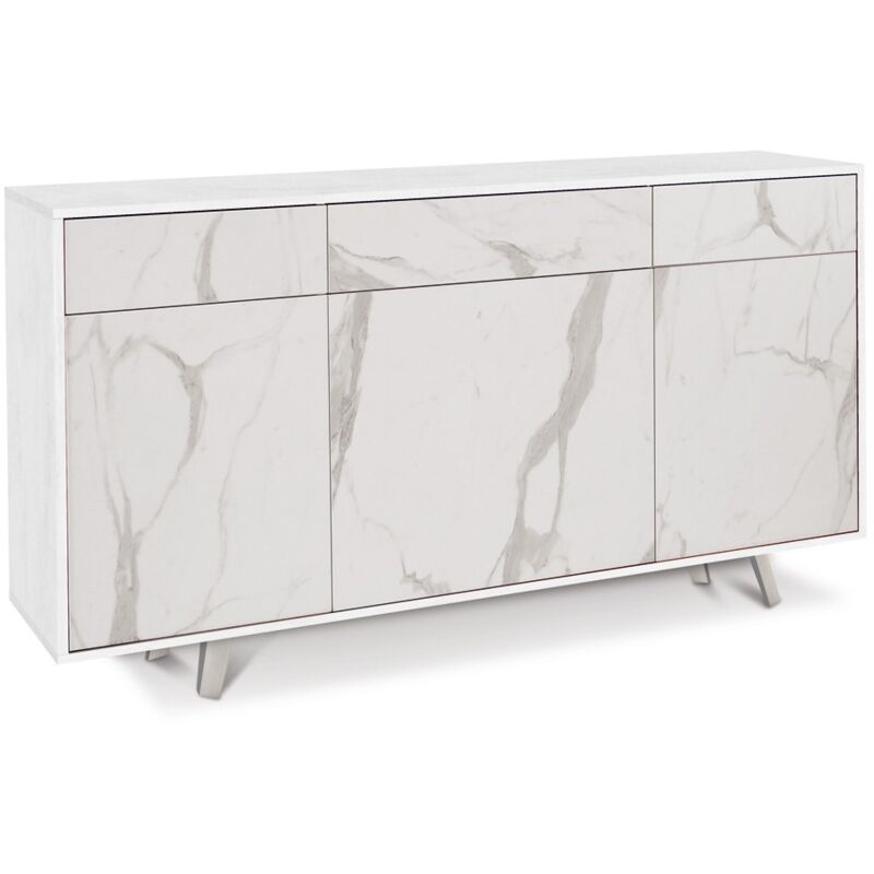 foto del prodotto mobile madia 3 ante 3 cassetti ossido bianco marmo credenza da soggiorno