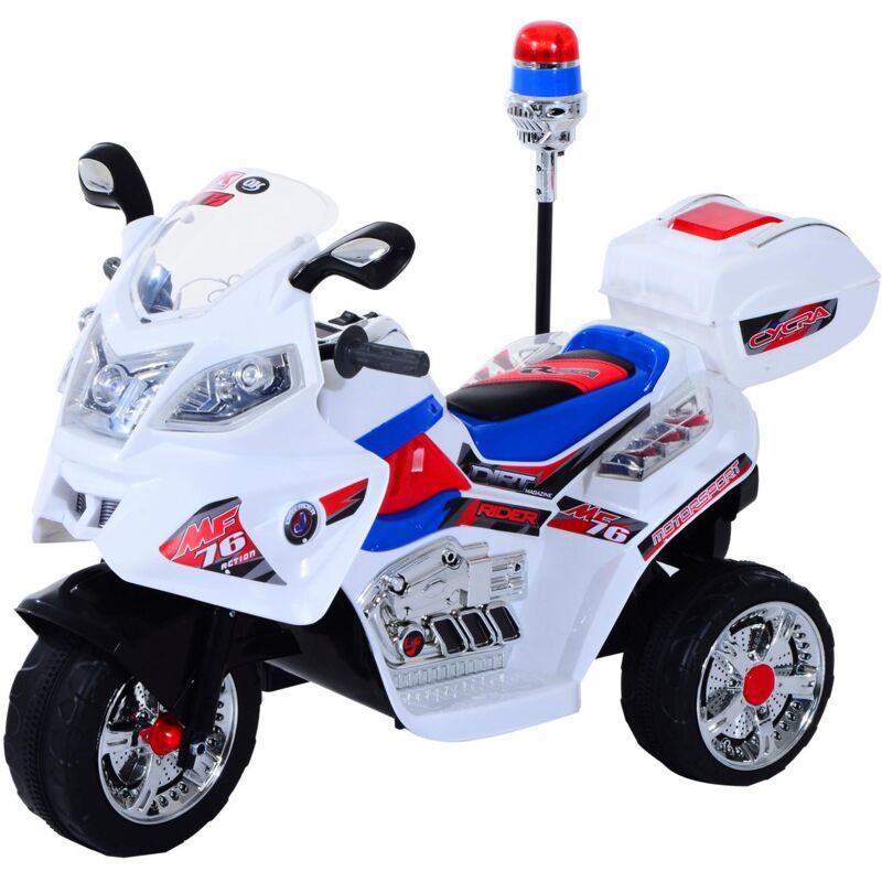 foto del prodotto moto elettrica polizia per bambini 6v con sirena police bianca
