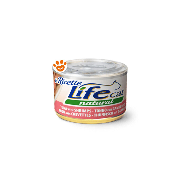 foto del prodotto cat natural le ricette tonno con gamberetti cat natural le ricette tonno con gamberetti lattina da 150 gr life