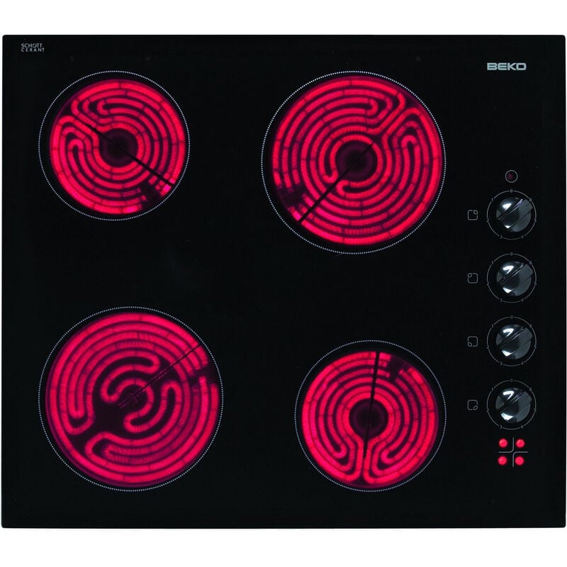 foto del prodotto piano cottura in vetroceramica da 58 cm a 4 fuochi 5800w nero hic64100 beko