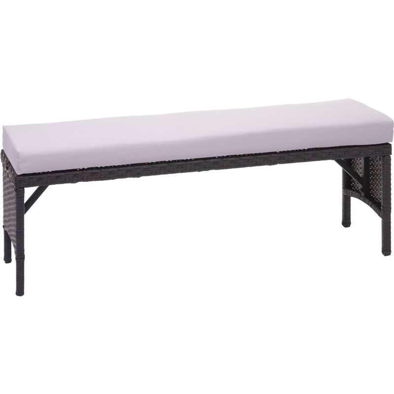 foto del prodotto panca panchina esterno giardino hhg 795 acciaio polyrattan 112cm nero cuscino grigio chiaro