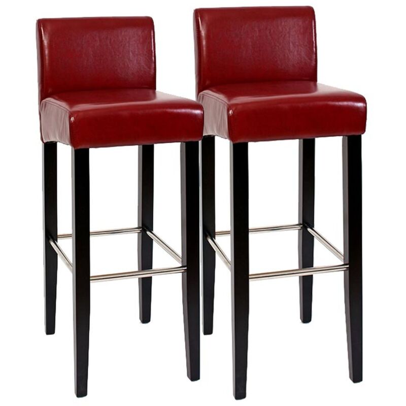 foto del prodotto coppia sgabelli alti bar lounge con poggiapiedi n25 pelle rivestita 37x44x102cm rosso