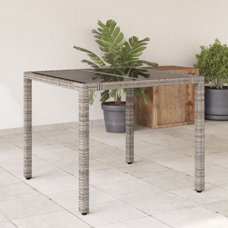 foto del prodotto tavolo da giardino piano in vetro grigio 90x90x75 cm polyrattan vidaxl