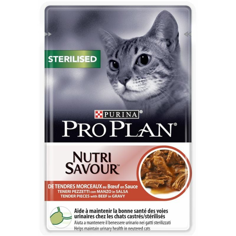 foto del prodotto gatto adult sterilised maintenance salsa busta 85gr manzo pro plan