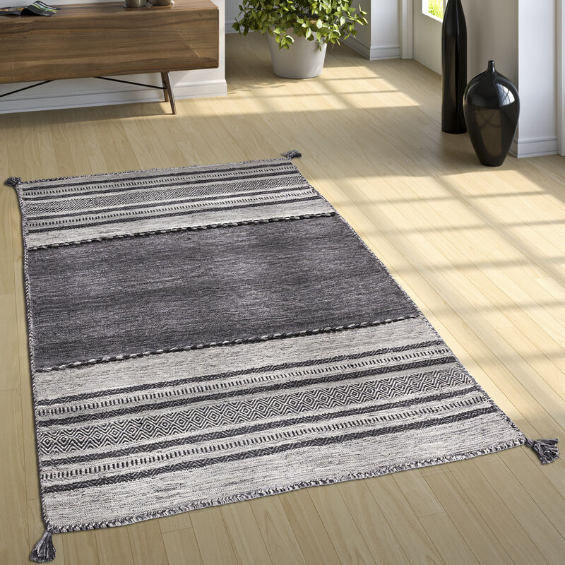 foto del prodotto paco home tappeto design tessuto kelim lavorato a mano 100 cotone moderno fantasia grigio 120x170 cm