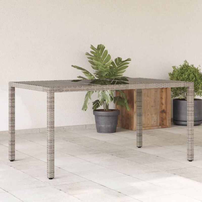 foto del prodotto tavolo da giardino piano in vetro grigio 150x90x75cm polyrattan vidaxl