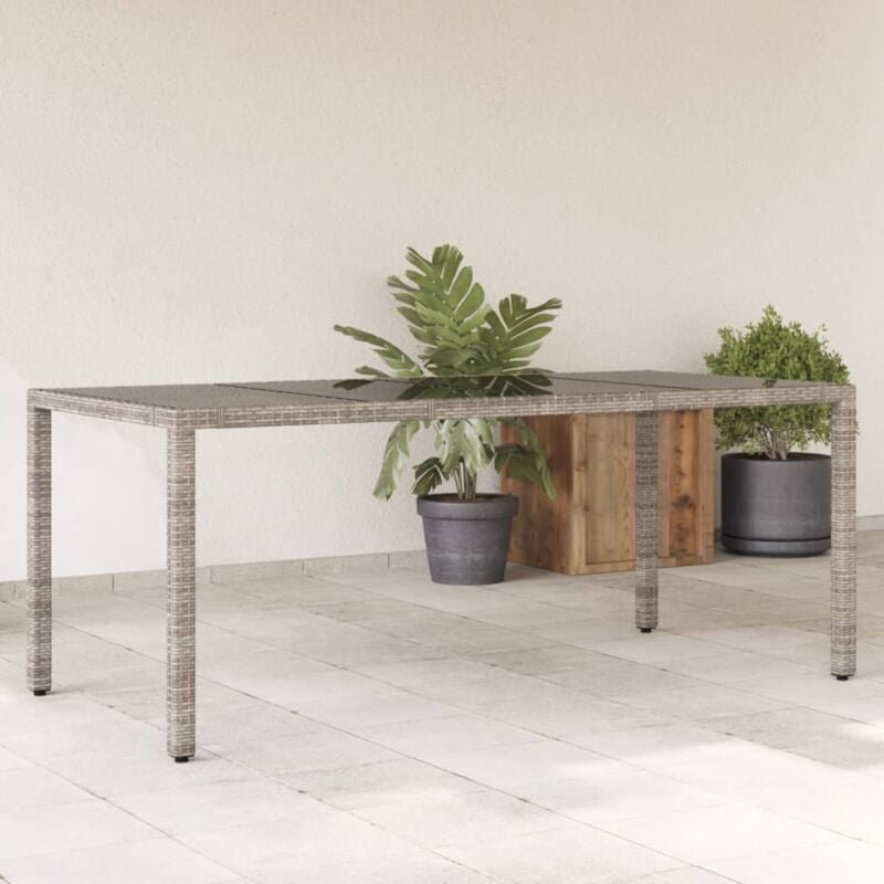 foto del prodotto tavolo da giardino piano in vetro grigio 190x90x75cm polyrattan vidaxl