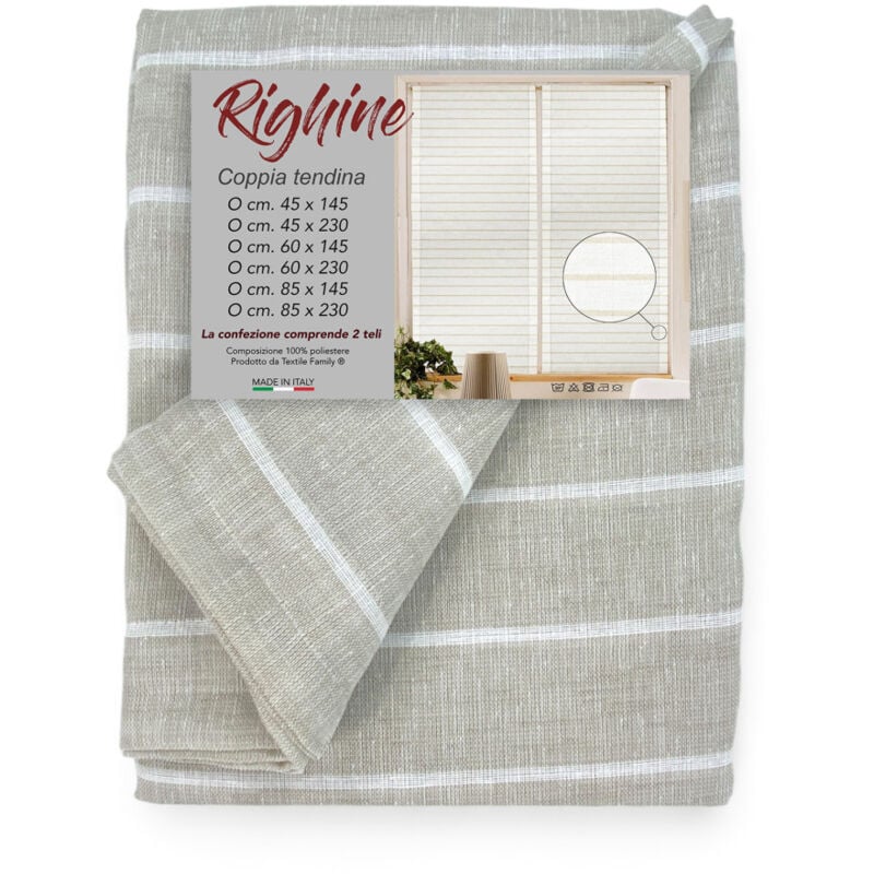 foto del prodotto tex family coppia tendina vetro moderna larga 45 o 60 o 85 righine beige coppia 2 teli cm. 45x145
