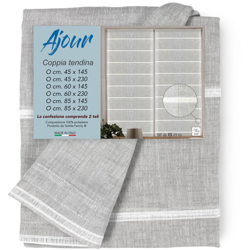 foto del prodotto tex family coppia tendina vetro moderna larga 45 o 60 o 85 ajour grigio coppia 2 teli cm. 45x145