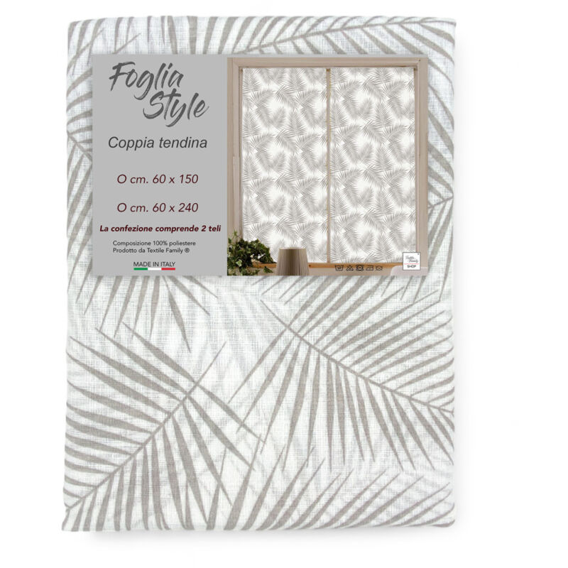 foto del prodotto coppia tendina a vetro foglia style beige larga cm. 60 da finestra e da porta coppia 2 teli cm. 60x150