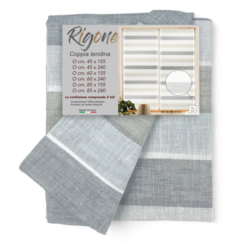 foto del prodotto tex family coppia tendina vetro moderna larga 45 o 60 o 85 rigone grigio e tortora coppia 2 teli cm. 45x240