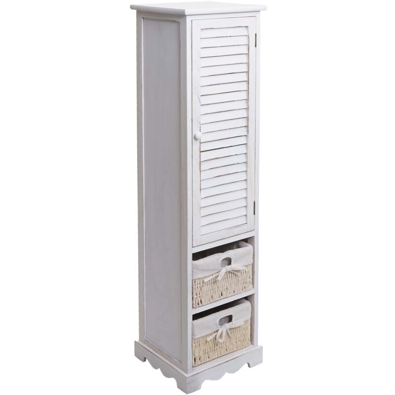 foto del prodotto cassettiera arredo bagno hhg 674 vintage sportello e ceste removibili legno di paulonia bianco